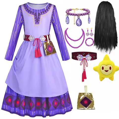 Disney Classic Dress for Girl Asha Cosplay Princess Dress Wish Asha Dress for Children Christmas Kid
