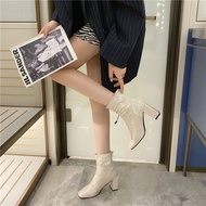 [Hoàn Tiền 15%]Giày bốt cao gót 7p  boot nữ đế vuông 7cm cao cấp