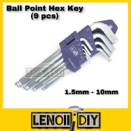9 Pcs Ball Point Hex Allen Key Set 1.5mm - 10mm
