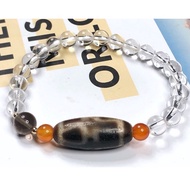 Tibetan Dzi Beads Four Aquarius Dzi Beads With Clear Quartz Bracelet 藏传老矿四宝瓶天珠配白水晶手链28x11.5mm