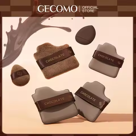 GECOMO 6 PCS Chocolate Powder Puff Set, Wet And Dry Sponge, Soft Leather Flocking Makeup Cushion