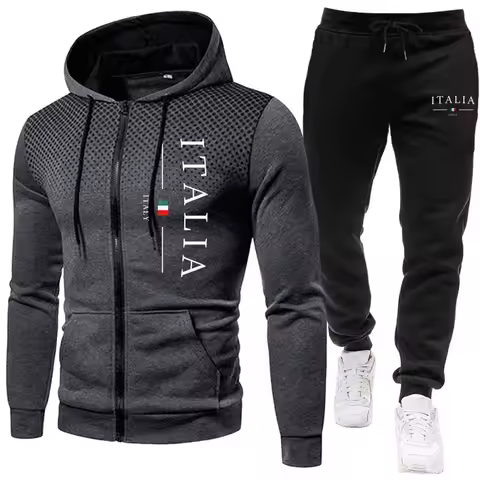 Tracksuit Zipper Hoodie and Sweatpants Urban Casual Sporty Jogging Suit Male Daily Training Outfits