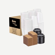 300 Pack 8oz White Paper Coffee Cups with Lids & Sleeves |Disposable Drinking Cups for Cold/Hot Choc