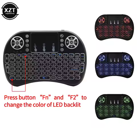 I8 Backlit Mini Wireless Keyboard English Russian Spanish Portuguese 2.4G Air Mouse Remote Touchpad 
