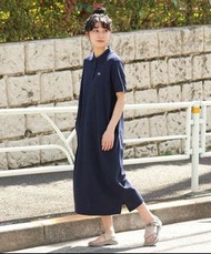 現貨 日本 LACOSTE for BEAMS BOY 藍色 短袖 長版 連身裙 左右 口袋 側面 小開衩 POLO 鈕扣 設計  (NAVY) Blue Short Sleeved Long Dre
