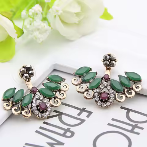 Sunspicems Vintage Turkish Crystal Earrings Antique Gold Color Bohemia Women Earring Ethnic Bride Je