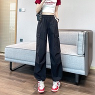 ZD ins Plus size cargo pants for women girls Korean style retro elastic waist straight leg casual