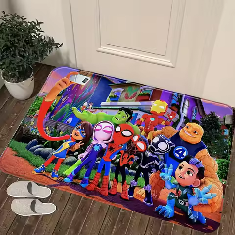 Marvel Has Authorized 1pc Cartoon Print Floor Mat, Hulk Spiderman Minnie Gwen Spiderman Iron Man Sto
