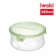 【iwaki】聚碳酸酯盒蓋，加蓋微波OK 日本耐熱玻璃圓形微波保鮮盒380ml(綠色)二入(原廠總代理)
