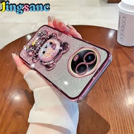 Jingsanc เคสสำหรับ Realme 11 5G/Realme 11X 5G โปร่งใสชุบเคสโทรศัพท์กากเพชรไล่ระดับสีตัวยึดหมี A49-3ฝาหลังแบบนิ่ม