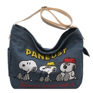 MINISO Disney Series Cartoon Denim Canvas Bag Women Large Capacity Single Shoulder Crossbody Bag Sno