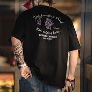 Maden Tooling American Retro Indian Vegetable Tanned Printed t-Shirt Loose Heavy Slub Pure Cotton Sh