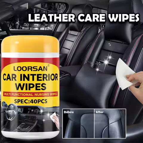 40Pcs Car Interior Wipes, Multi-Purpose Leather Cleaner Wipes For Dashboard Seat Door, Restore Shine