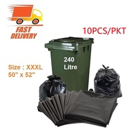 10pcs 50 x 52 Heavy Duty garbage bag for 240 Litre Dustbin / Waste Bin XXXL 50 x 52 Garbage bag extr