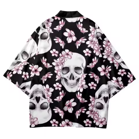 Plus Size 5XL 6XL Vintage Skeleton Print Japanese Kimono Streetwear Men Women Cardigan Haori Harajuk