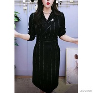 Ninang Dresscivil wedding dress✸❏Suit collar dress 2022 new fashion striped temperament plus size wo