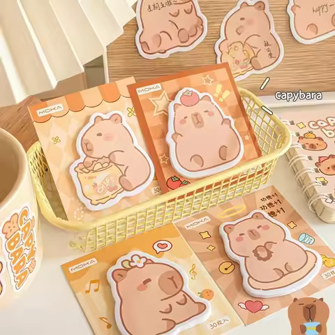 Cute Capybara Sticky Notes Reusable Memo Pads for Journaling Aesthetic Cartoon Note Paper Student Su