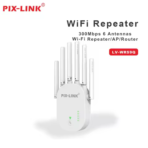 PIX-LINK WR59Q N300 300Mbps WiFi Repeater/AP/Router 6 Antennas WPS EU/US/UK Plug WIFI Range Extender