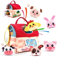 Baby Toys 6-12 Months, Soft Barn Toy with 6 Stuffed Farm Animals, Rattle, Crinkle, Mirror, Sensory T