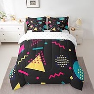 7 Pieces Memphis Comforter Set Full Size, Retro 80s 90s Geometric Fashion Style Bedding Set for Kids