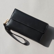 HAPPY - MINIMAL SOFT COW LEATHER PURSE/LONG WALLET-BLACK