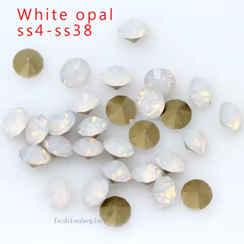 ss4-ss38 Round white opal pointed back glass stone 3D Nail Art decoration Gems Jewelry making beads 