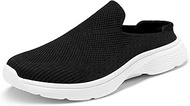 Women's Mules Black Shoes Slip on Sneakers Knit Flats Platform Lightweight Breathable Non-Slip Walki