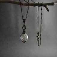 蒲公英項鍊 真正的蒲公英玻璃球和綠色砂金石項鍊