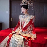 พลัสไซส์ งานแต่งงาน เดรส Xiu He Fu สไตล์จีนแบบดั้งเดิมแขนยาวปักลายดอกโบตั๋นสําหรับเจ้าสาวที่จะเป็น ฤ