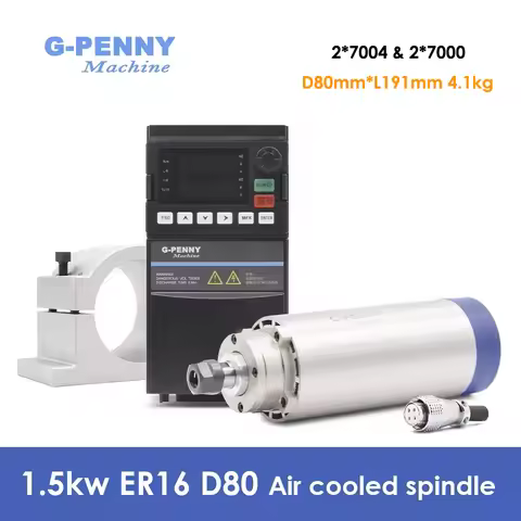 G-Penny DIY 1.5kw ER16 Air Cooled Spindle Motor Kits 220v/380v D80mm 4pcs 7series Bearings 0.01mm & 