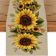 1pc Rustic Sunflower Table Runner - Vibrant Yellow Floral Design On Beige Background, Polyester Fabr