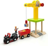 Wooden Train Track Accessories Wooden Crane Toy Set with Train Cars for 3 4 5 Year Old Boys Kids Other Major Wooden Rail Brands are Compatible (Multi-Function Crane)