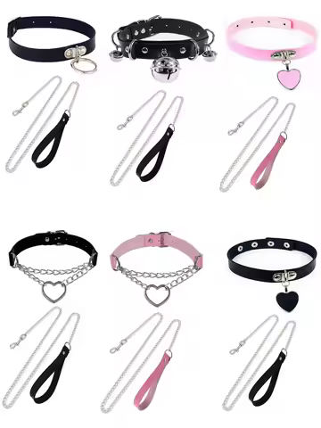 Cosplay Necklace Leash And Collar Bdsm Leather Slave Heart Bell Ring C harm Collars Set For Women Bo