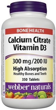 Webber Naturals Calcium Citrate Vitamin D3, 300mg / 200IU High Absorption, 350 Tablets