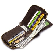 Mens Genuine Leather Wallet Credit Card Holder RFID Blocking Bifold Wallet Short Wallet with Zip Coin Pouch