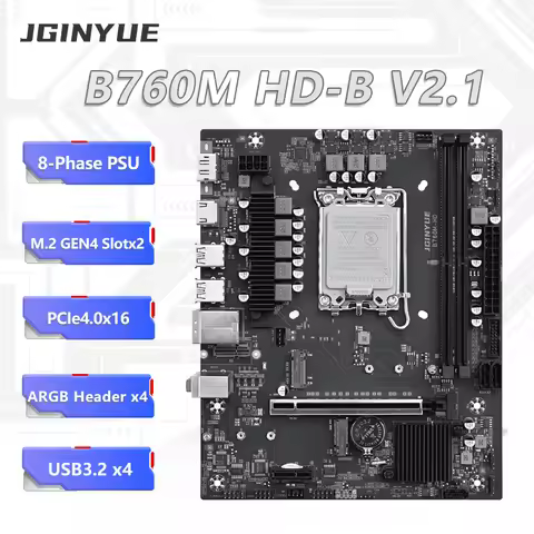 JGINYUE B760M HD-B V2.1 Motherboard M-ATX LGA1700 For Core 12/13/14th i5 13400/14400/12600K PCIe4.0 