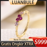 MERAH LUANBULE S999 Silver Ring 14K Gold Plated With Inlay Korundum Red Heart Shape Zircon Crown Wom