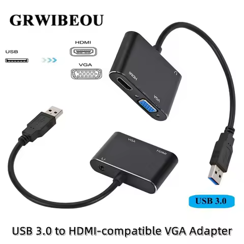 USB 3.0 to HDMI-compatible + VGA Adapter 1080P Multi-Display 3 in 1 USB to HDMI-compatible VGA Conve