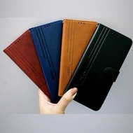 Case Infinix Note 10 PRO Flip Cover Wellet Leather Dompet Kulit Garis"