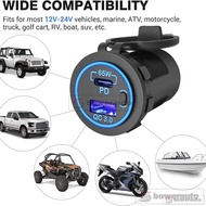 65W Fast Charger QC3.0+PD3.0 Dual USB Waterproof Car Charger with Voltage Display for Motorcycle/Aut