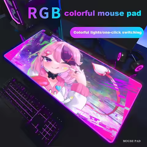 VShojo Ironmouse Mouse Pad Animation Games Beautiful RGB Gaming Mouse Pad HD Gamer Large LED Light C
