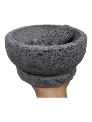 Molcajete Redondo Piedra Volcánica Natural 100% Mexicano No.6 Con Temolote Incluido Moledor Salsero