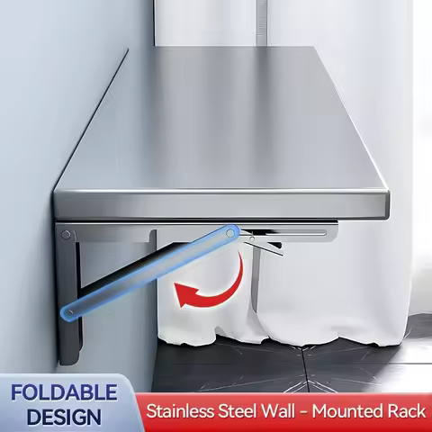 Stainless Steel Wall-Mounted Shelf - Foldable Space-Saving Design, Rust-Resistant & Easy To Clean, 4