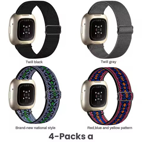 4pcs Elastic Sport Watch Bands, Compatible with Fitbit Versa 4/Versa 3/Sense 2/ Sense,Soft Breathabl