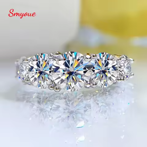 Smyoue 18k Plated 3.6CT All Moissanite Rings for Women 5 Stones Sparkling Diamond Wedding Band 100% 