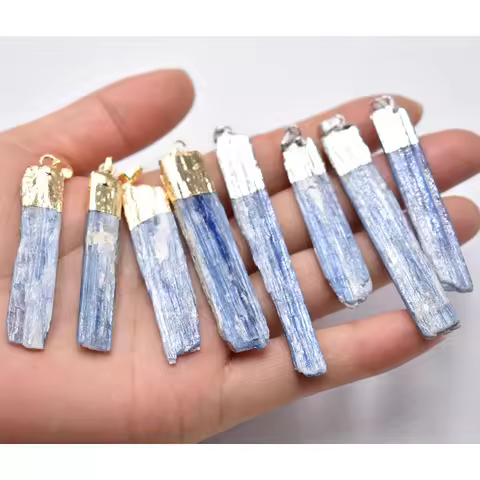 Wholesale 8pcs/lot Fashion Natural Stone Blue Kyanite Pendant Jewelry Gold Plated Edge Earring Neckl