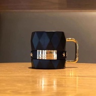 ถ้วยแก้วกาแฟเซรามิคเหลี่ยมเพชรพลอยสีทองคลาสสิกแก้วสตาร์บัคถ้วยน้ำโต๊ะสำนักงาน285มล.