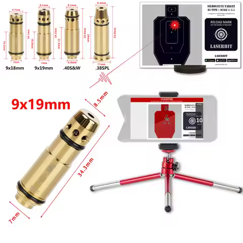 9mm Dry Fire Laser Training Practice 7.62x39mm 9x19mm/380ACP/223Rem Laser Bore Sight With Snap Cap A