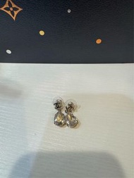 Chanel mini雙C 水滴形狀 水鑽 耳環 12V
