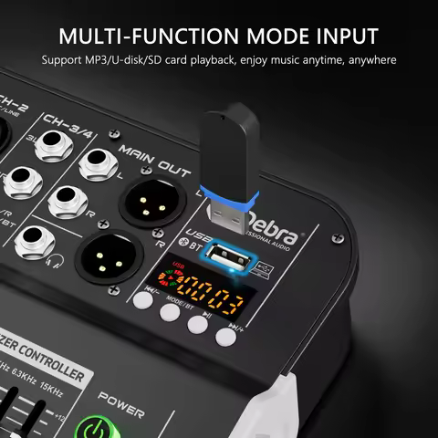 Debra DB-4X 4-Channel Professional Mixer And Sound Card, Bluetooth 5.0, +48V, Multifunctional Input 